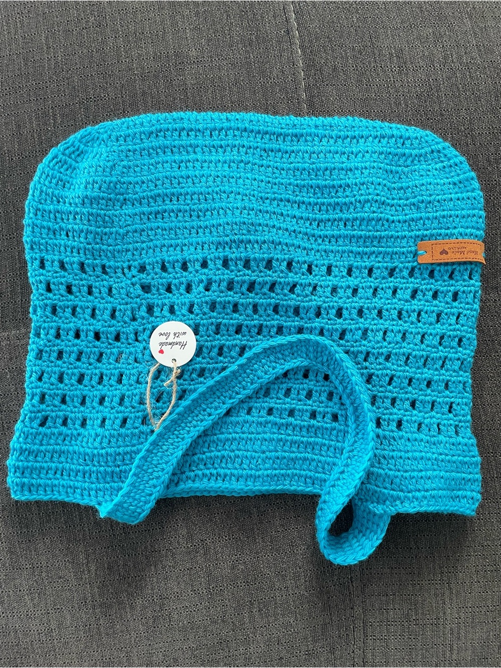 Handmade Kids Crochet Shoulder Bag - Bright Turquoise
